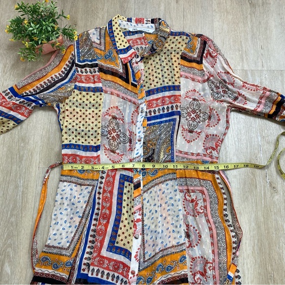 Zara Swiss Dot Printed Patchwork Midi Maxi Shirtdress - Picture 9 of 11